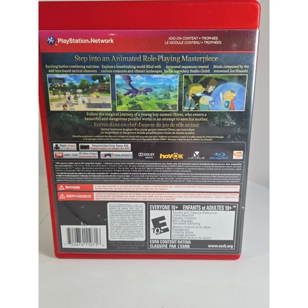 NI NO KUNI PS3 Game PlayStation 3 Anime Fantasy Adventure Very Good Disc!